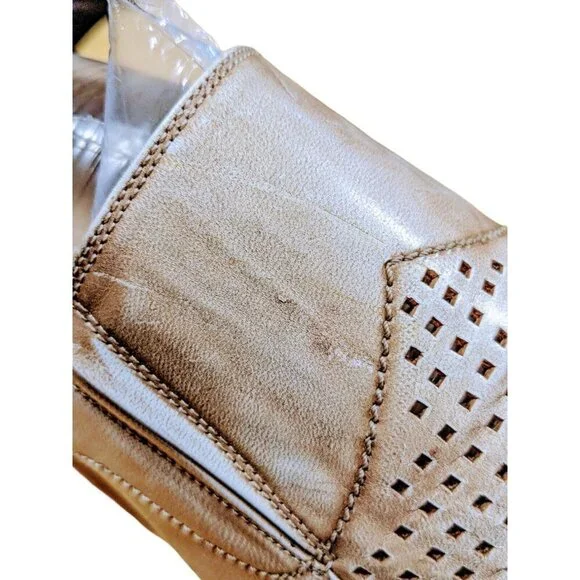 Mens Leather Shoes Size 12 Perforated Square Toe Dress Oxford Slip On Beige - Picture 7 of 10